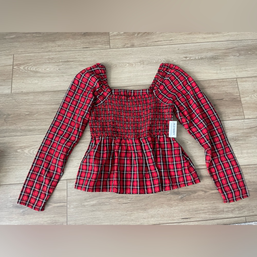 Christmas plaid long sleeve blouse
